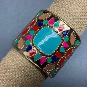Multicolor Exotic Cuff Bracelet 2.5 in Gold Colorful Turquoise Red Purple Enamel